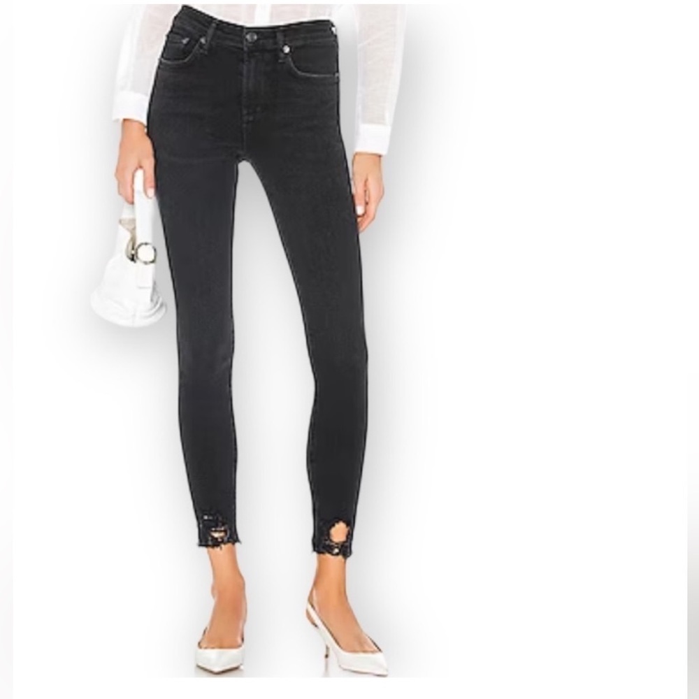 Agolde Sophie Black Mid Rise Skinny jeans with distressing